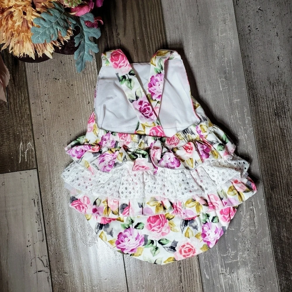 Rare Editions White, Pink, Purple Floral Lace Baby Bodysuit Bubble Romper NWOT